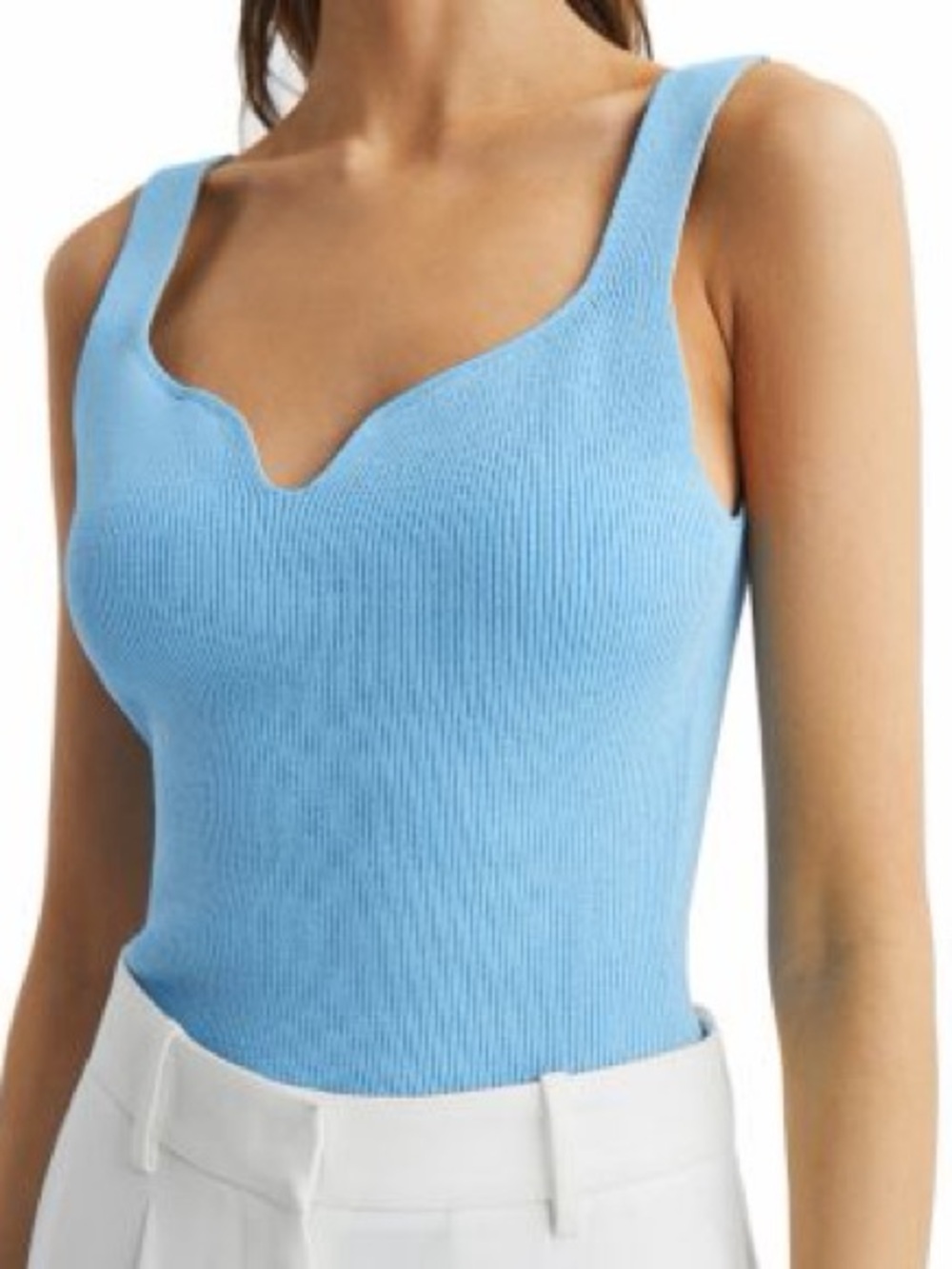 Reiss Light Blue Ribbed V-Notch Tank Top